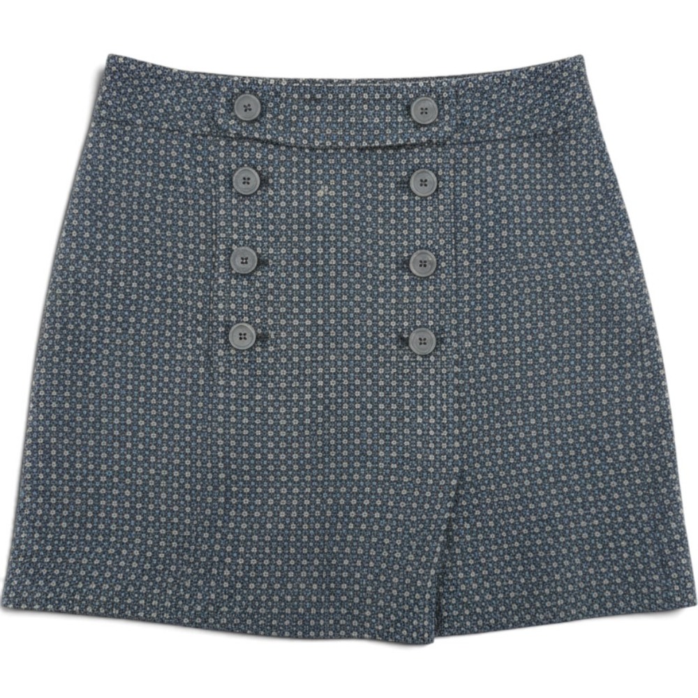 Ann Taylor Loft Navy Blue Grey Geometric Sailor Button Front Mini Skirt Size 6